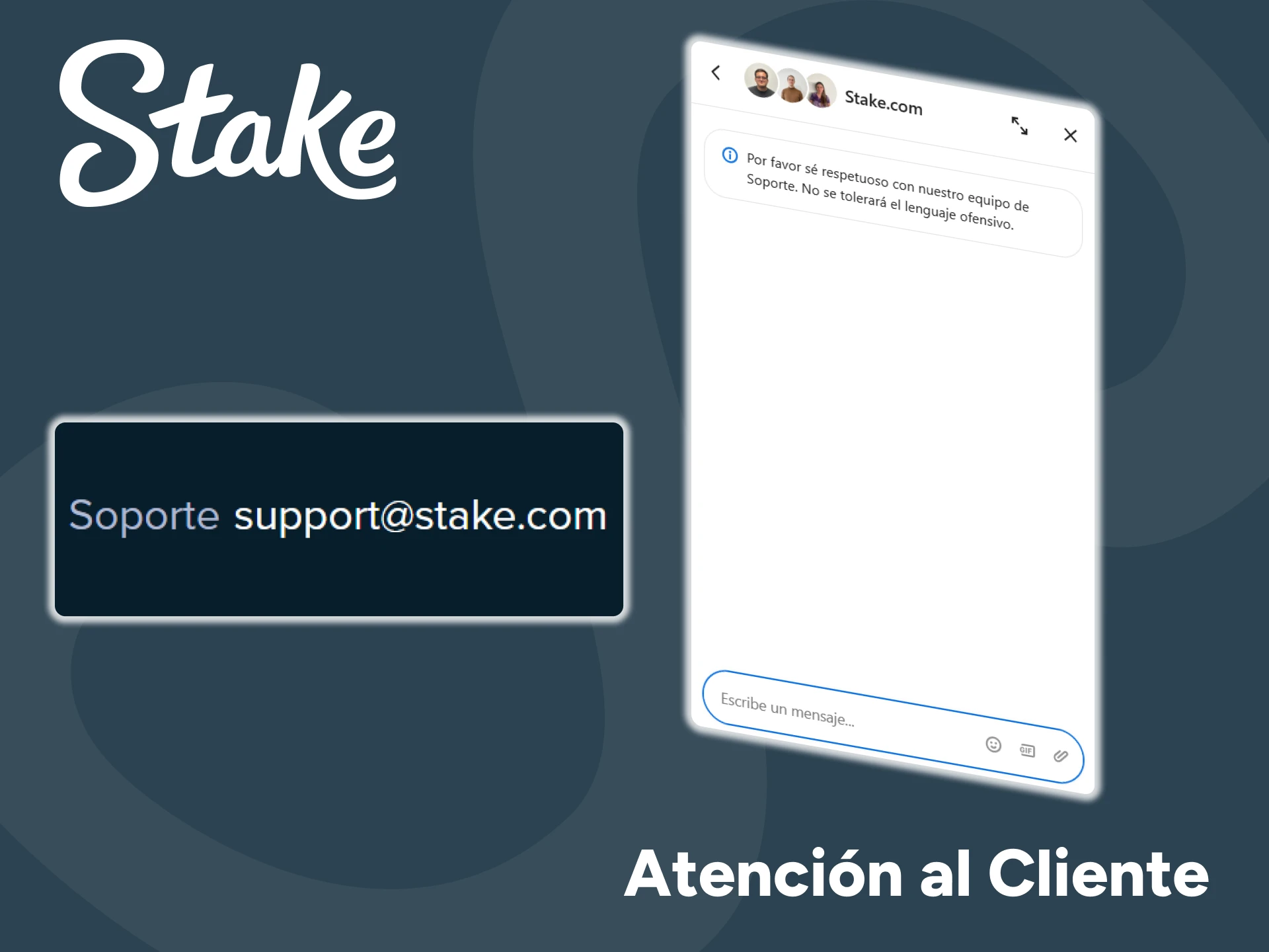 Póngase en contacto con el equipo de asistencia de Stake por correo electrónico o chat en vivo.