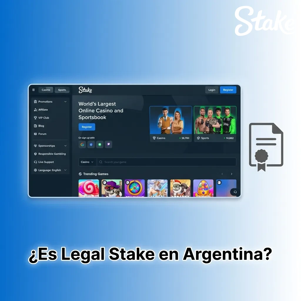 Stake logo with Curaçao eGaming license badge, illustrating legal online gambling authorization in Argentina